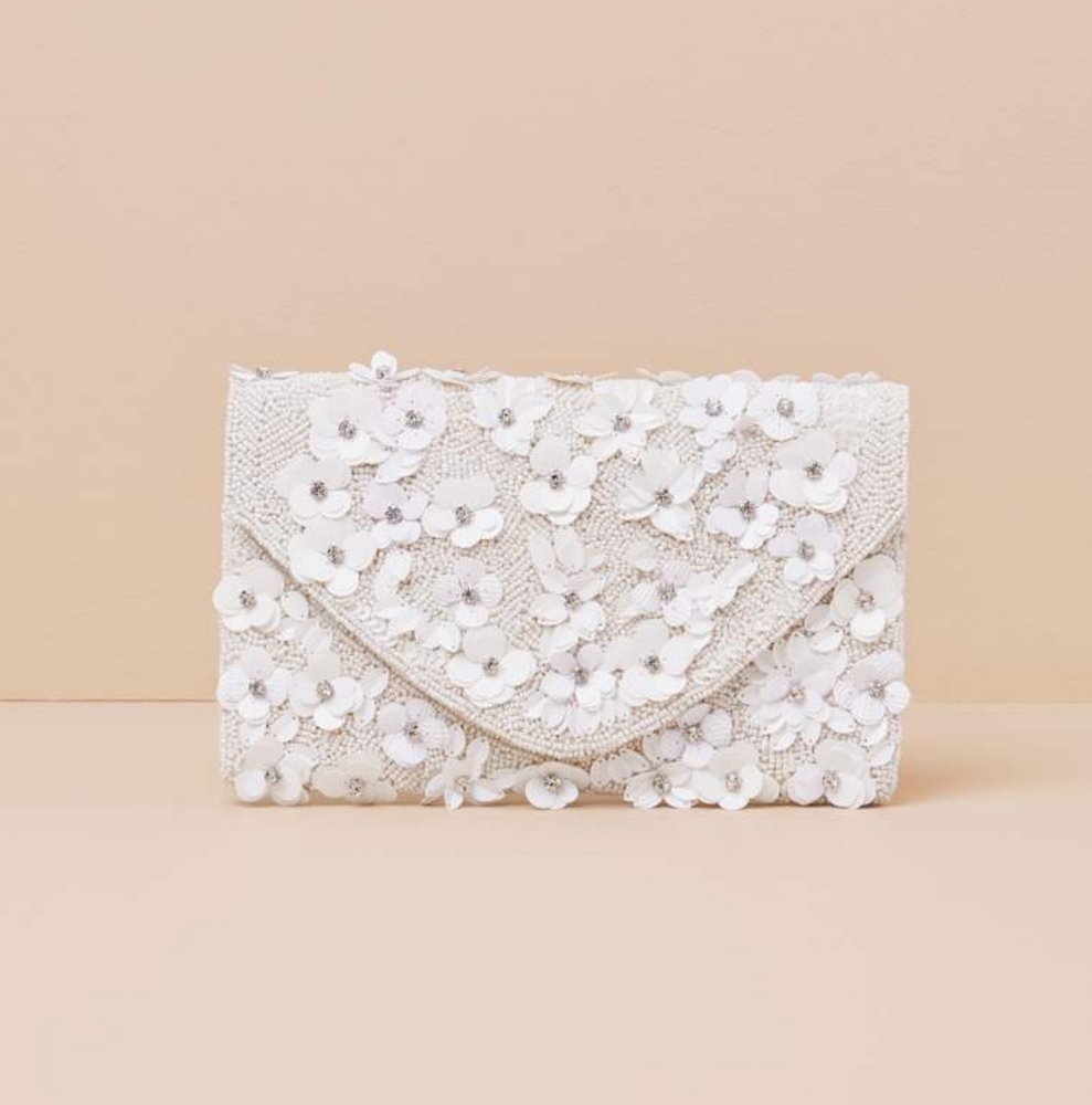 Lulus Vinka White Beaded Floral Sequin Rhinestone Clutch